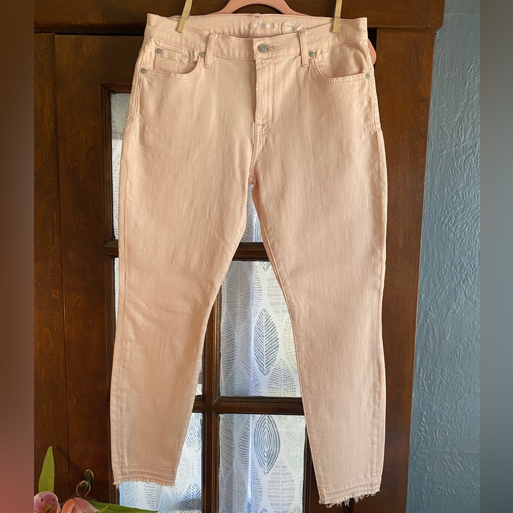 NWOT 7 For All Mankind Ankle Gwenevere Raw Hem Pink Peach Skinny Jeans